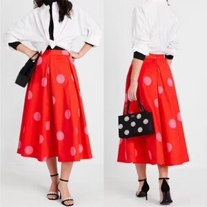 kate spade Red Midi Skirt with Pink Polka Dots